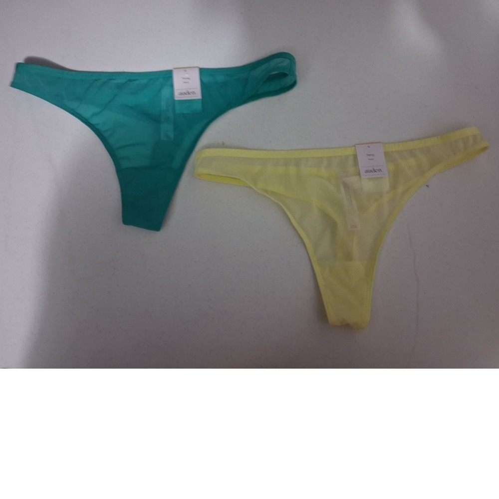 Auden Women Mesh Thong Panties 2 Pack Teal Yellow Sheer Intimates Size M